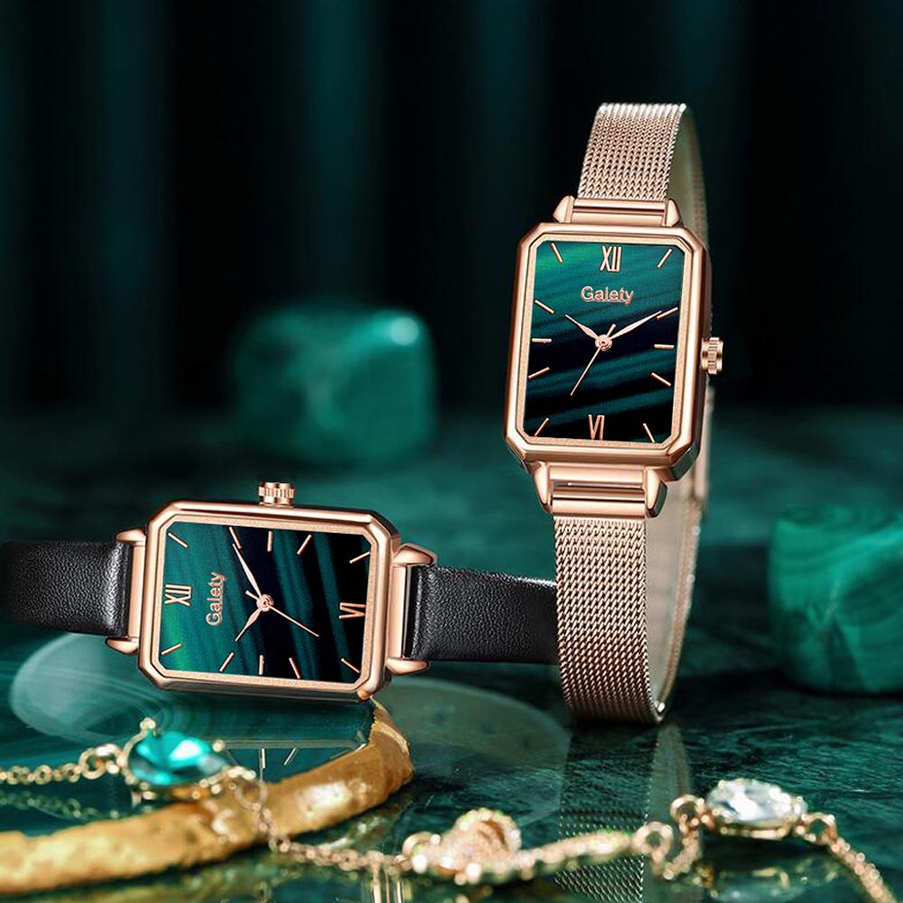 best Gaiety Brand Women Watches Fashion Square Ladies Quartz Watch Bracelet Set Green Dial Simple Rose Gold Mesh Luxury Women Watches Ladies watch shop online at M2K Trends for Watch