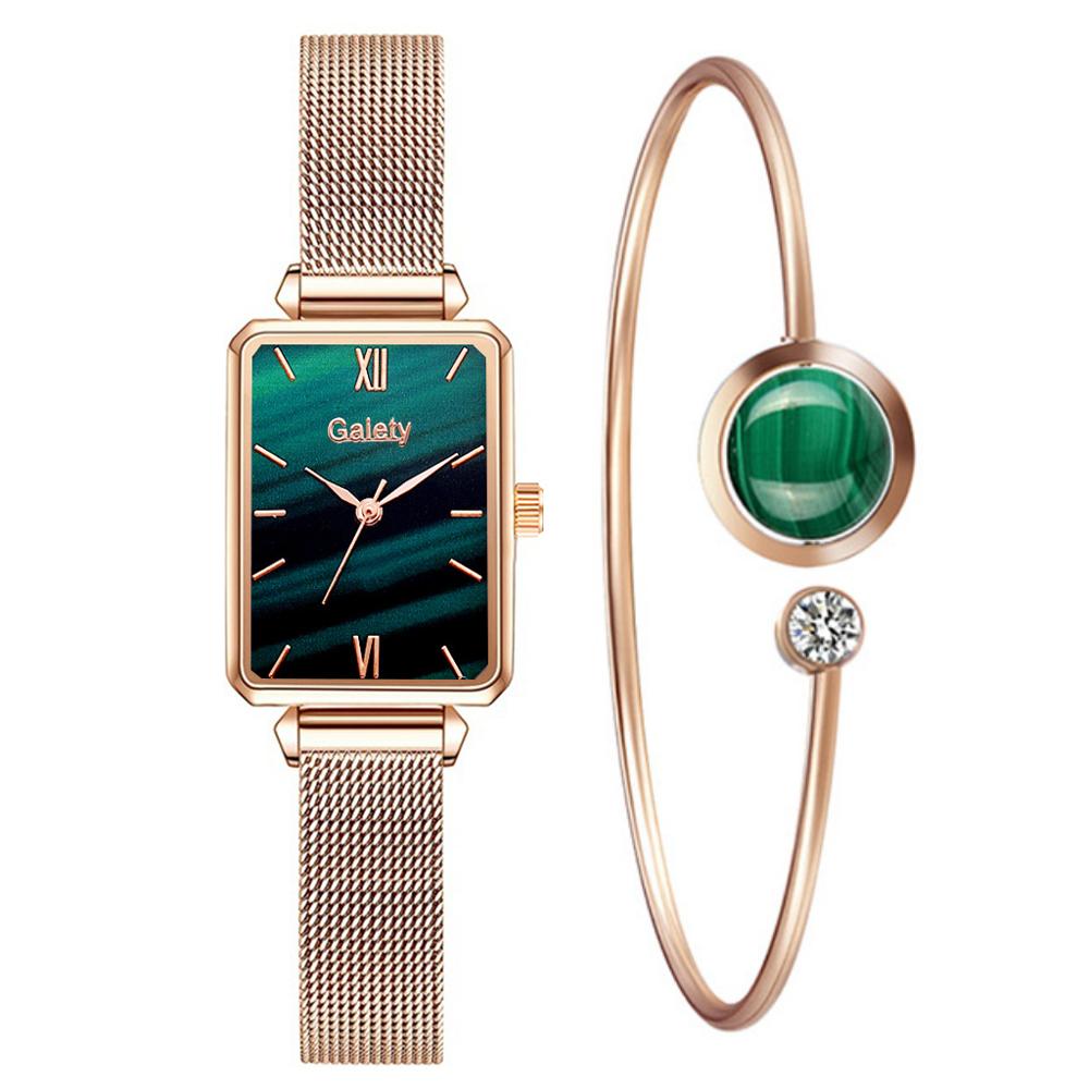 best Gaiety Brand Women Watches Fashion Square Ladies Quartz Watch Bracelet Set Green Dial Simple Rose Gold Mesh Luxury Women Watches Ladies watch shop online at M2K Trends for Watch