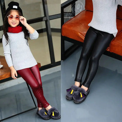 best Girls Autumn Winter Leggings Fashion PU Leather Pencil Pants Kids Girl Skinny Black Leather Leggings Warm Trousers for 3-12Yrs shop online at M2K Trends for