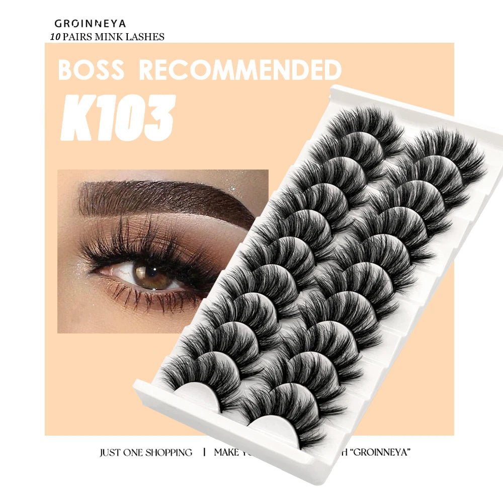 best GROINNEYA Lashes 5/10 Pairs 3D Faux Mink Lashes Fluffy Soft Wispy Volume Natural long False Eyelashes Reusable Eyelashs Makeup shop online at M2K Trends for