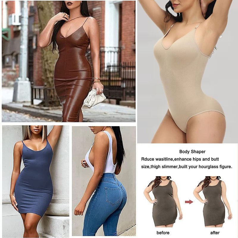 best GUUDIA V Neck Spaghetti Strap Bodysuits Compression Body Suits Open Crotch Shapewear Slimming Body Shaper Smooth Out Bodysuit 0 shop online at M2K Trends for