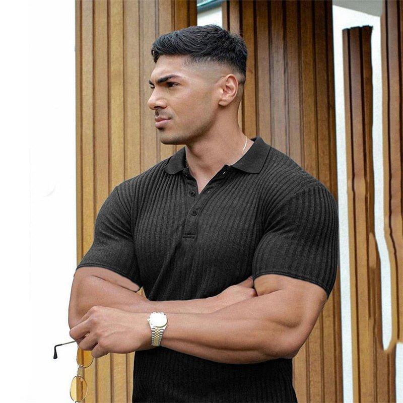 best Gym Polo Shirt Men Fashion Turn Neck Short Sleeve Knitted Polos Sports Slim Fit Fitness Bodybuilding Workout Summer Clothing shop online at M2K Trends for