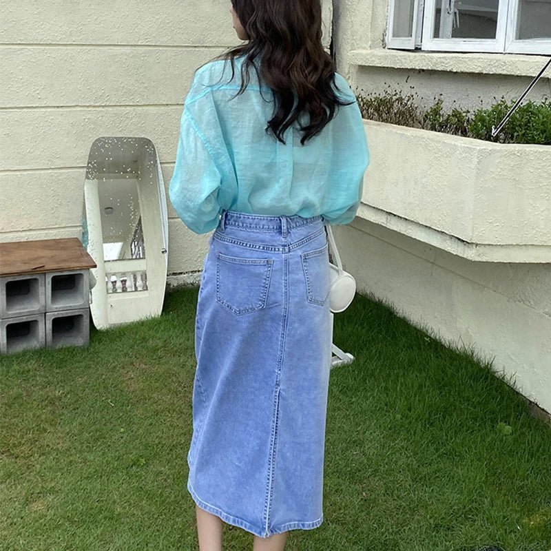 best HarleyFashion Asian Style Women Casual Brief Denim Skirt All-match Design Factory Price Quality Slim Straight Saia Skirts shop online at M2K Trends for