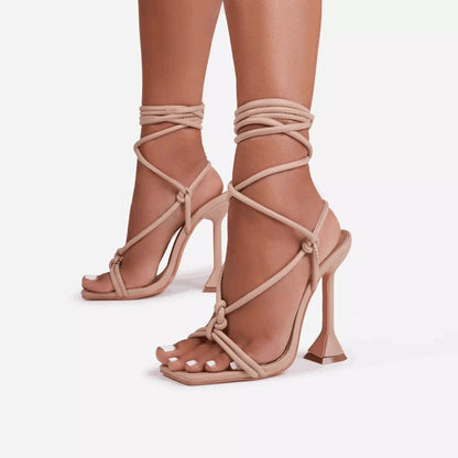 best heeled sandals Women Sandalias Con Tacon Square Toe Pink Lace Up 2022 high Heels shoes For Women shop online at M2K Trends for women shoes