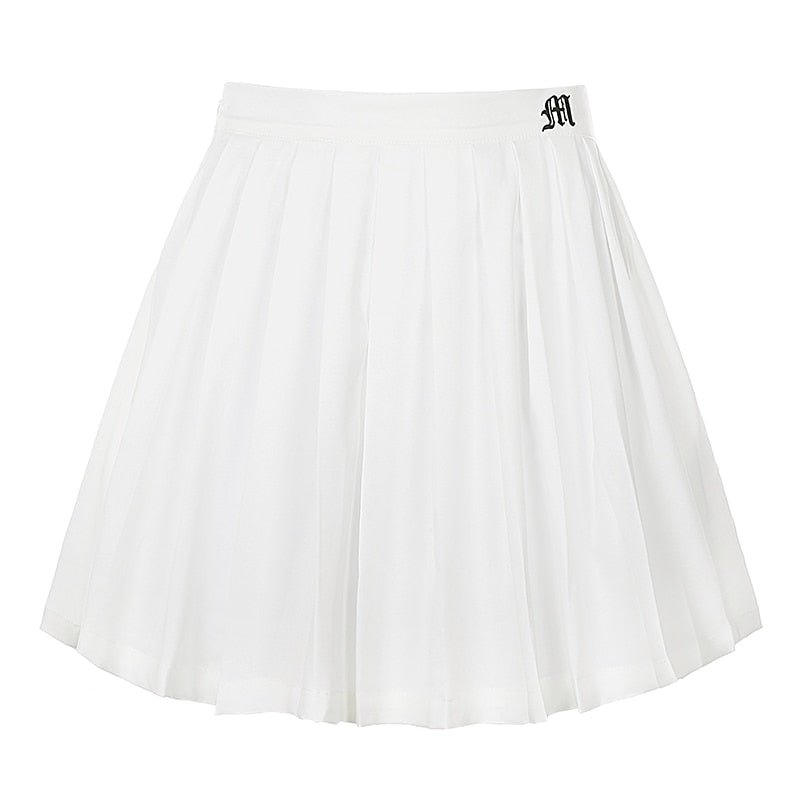 best Casual White Mini Pleated Skirts Shorts Letter Print High Waisted Short Skirt skirt shop online at M2K Trends for