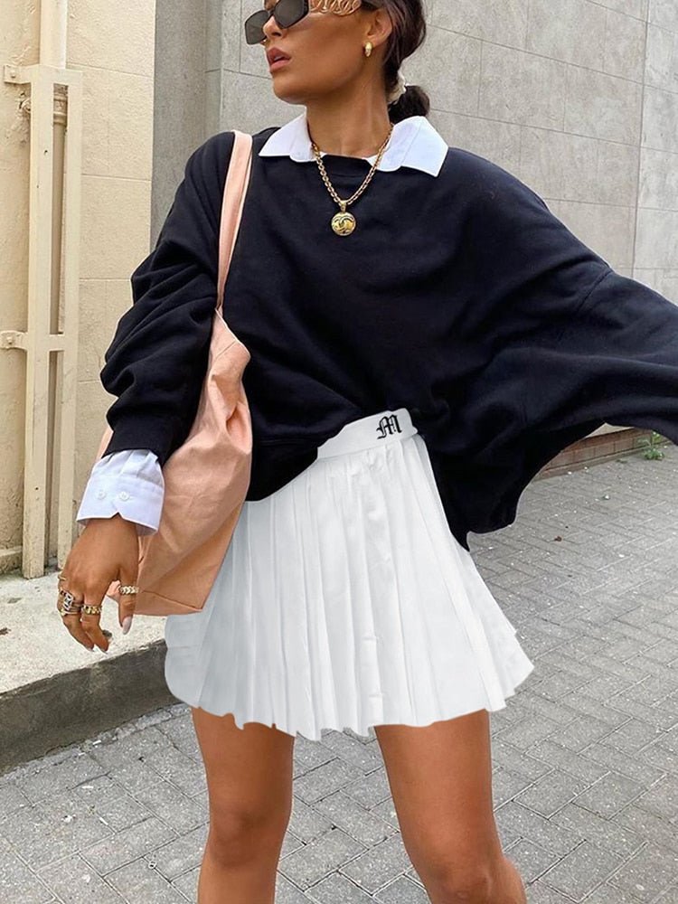 best Casual White Mini Pleated Skirts Shorts Letter Print High Waisted Short Skirt skirt shop online at M2K Trends for