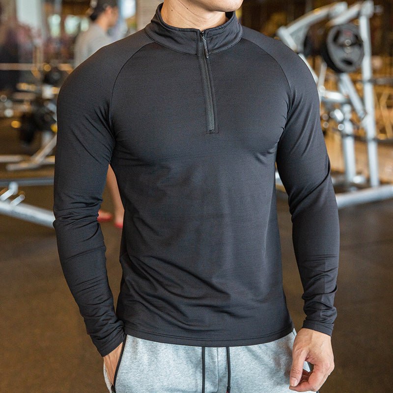 best High Quality Active Wear Quater Zip Up Sweatshirts Running Men's T-shirts Workout Sportswear Long Sleeve Tight Gym T Shirt Mens shirt shop online at M2K Trends for Men's T-shirts