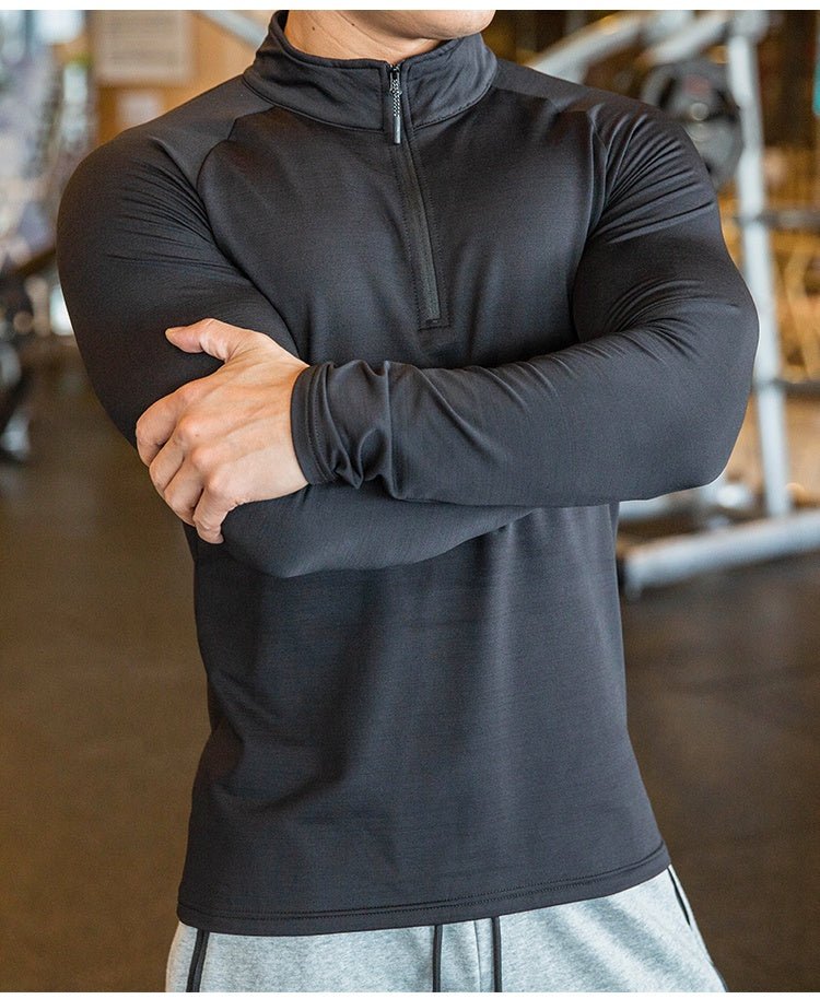 best High Quality Active Wear Quater Zip Up Sweatshirts Running Men's T-shirts Workout Sportswear Long Sleeve Tight Gym T Shirt Mens shirt shop online at M2K Trends for Men's T-shirts