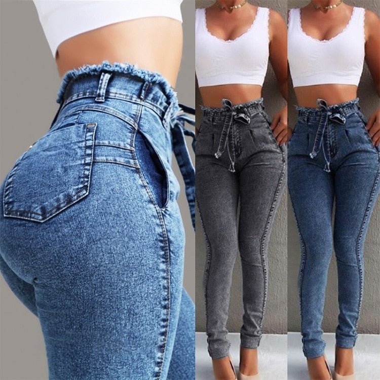 best High Waist Jeans For Women Slim Stretch Denim Jean Bodycon Tassel Belt Bandage Skinny Push Up Jeans Woman clothe 0 shop online at M2K Trends for