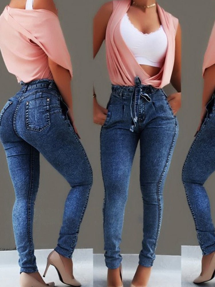 best High Waist Jeans For Women Slim Stretch Denim Jean Bodycon Tassel Belt Bandage Skinny Push Up Jeans Woman clothe 0 shop online at M2K Trends for