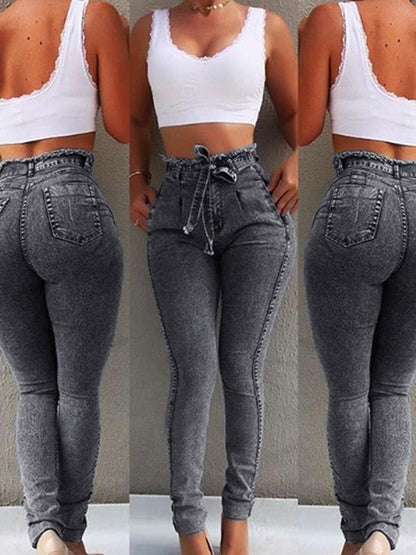 best High Waist Jeans For Women Slim Stretch Denim Jean Bodycon Tassel Belt Bandage Skinny Push Up Jeans Woman clothe 0 shop online at M2K Trends for