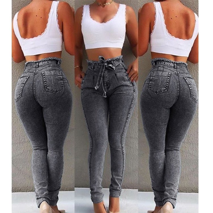 best High Waist Jeans For Women Slim Stretch Denim Jean Bodycon Tassel Belt Bandage Skinny Push Up Jeans Woman clothe 0 shop online at M2K Trends for