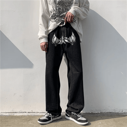 best Hip Hop Printed Jeans Men Baggy Black Denim Trousers Straight Pants Spring Fashion Korean Streetwear Male Bottoms Y2K Clothes shop online at M2K Trends for