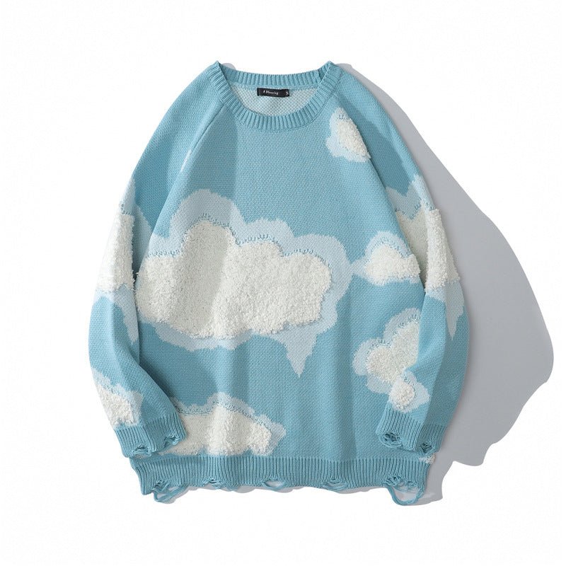 best Hole Cloud Flocking Jacquard Sweater Couple Pullover 0 shop online at M2K Trends for