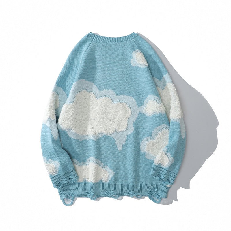 best Hole Cloud Flocking Jacquard Sweater Couple Pullover 0 shop online at M2K Trends for