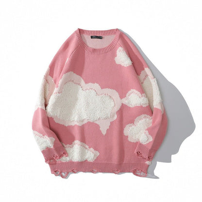 best Hole Cloud Flocking Jacquard Sweater Couple Pullover 0 shop online at M2K Trends for