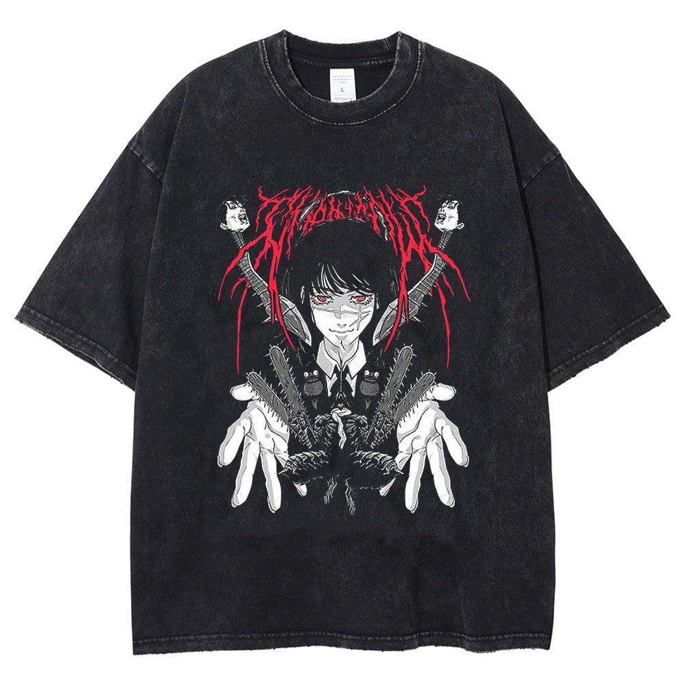 best Hot Anime Graphic T-shirt Chainsaw Man Vintage Washed Tshirt Men Oversized Hip Hop Streetwear Summer Harajuku Tops Cotton Tees 0 shop online at M2K Trends for