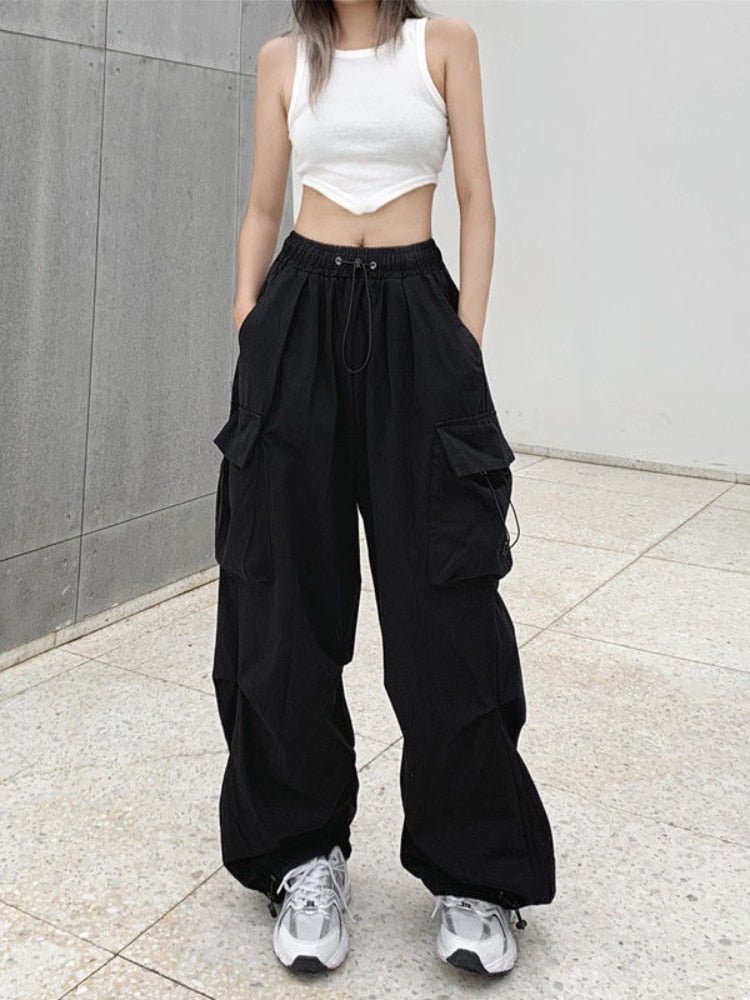 best HOUZHOU Harajuku Parachute Pants Y2K Streetwear Wide Leg Baggy Cargo Trousers Female Hippie Korean Edgy Style Jogging Sweatpants 0 shop online at M2K Trends for