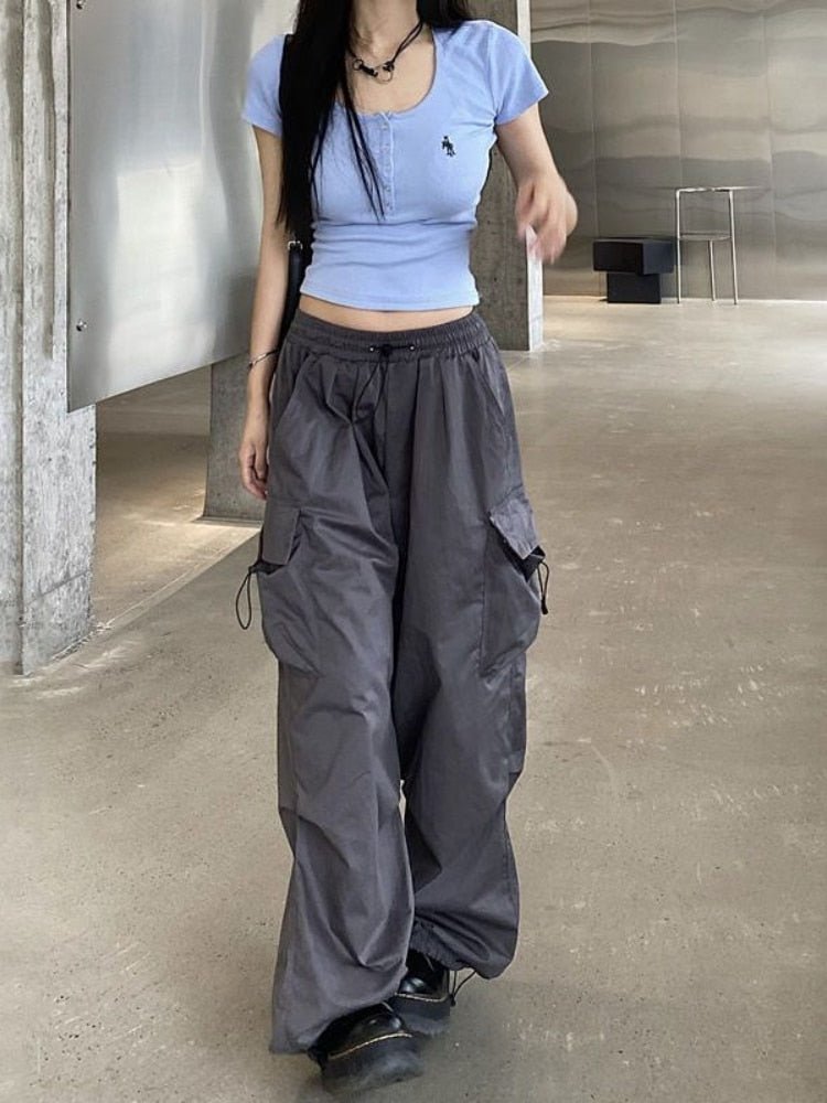 best HOUZHOU Harajuku Parachute Pants Y2K Streetwear Wide Leg Baggy Cargo Trousers Female Hippie Korean Edgy Style Jogging Sweatpants 0 shop online at M2K Trends for