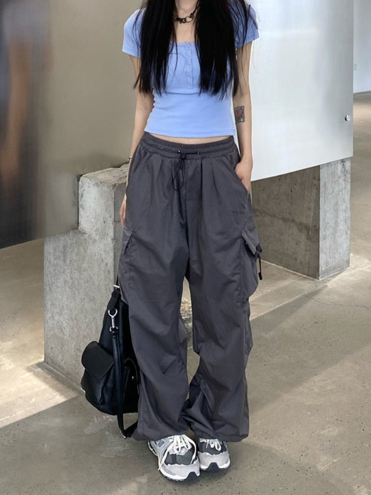 best HOUZHOU Harajuku Parachute Pants Y2K Streetwear Wide Leg Baggy Cargo Trousers Female Hippie Korean Edgy Style Jogging Sweatpants 0 shop online at M2K Trends for