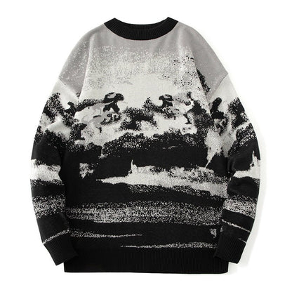 best Ink Painting Sweater Pullover Sweater Loose 0 shop online at M2K Trends for