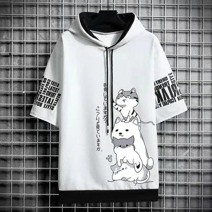 best Japan Fashion Men's Hoodies Summer Men Clothing Cartoon Short Sleeve Sweatshirts Men Casual Harajuku Streetwear Print Hooded Top 0 shop online at M2K Trends for