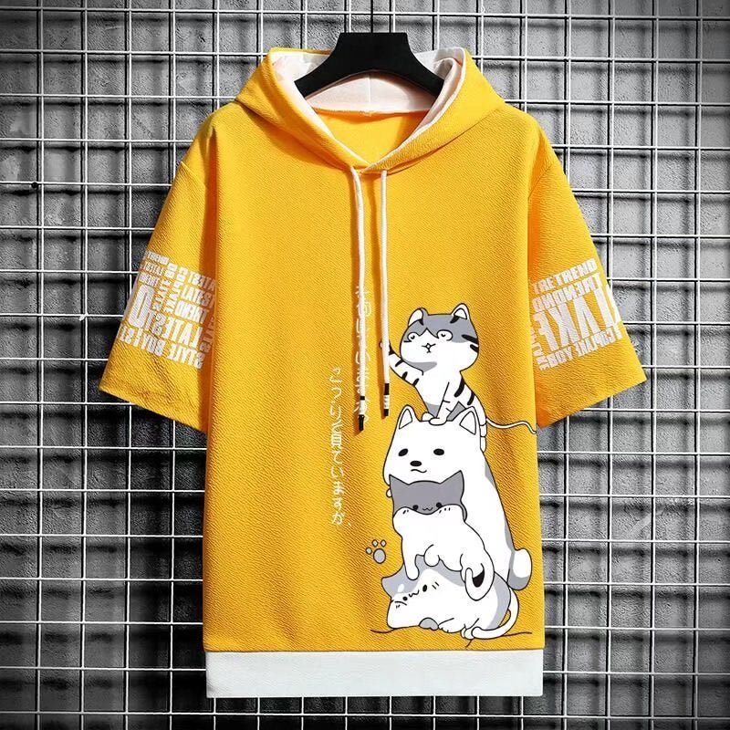 best Japan Fashion Men's Hoodies Summer Men Clothing Cartoon Short Sleeve Sweatshirts Men Casual Harajuku Streetwear Print Hooded Top 0 shop online at M2K Trends for