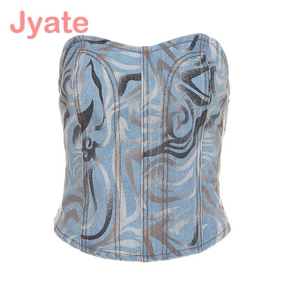 best Jyate Graphic Print Denim Skirts Women Summer Low Waist Lace Up Y2k Streetwear Mini Skirt Female Sexy Grunge Aesthetic Clothes 0 shop online at M2K Trends for