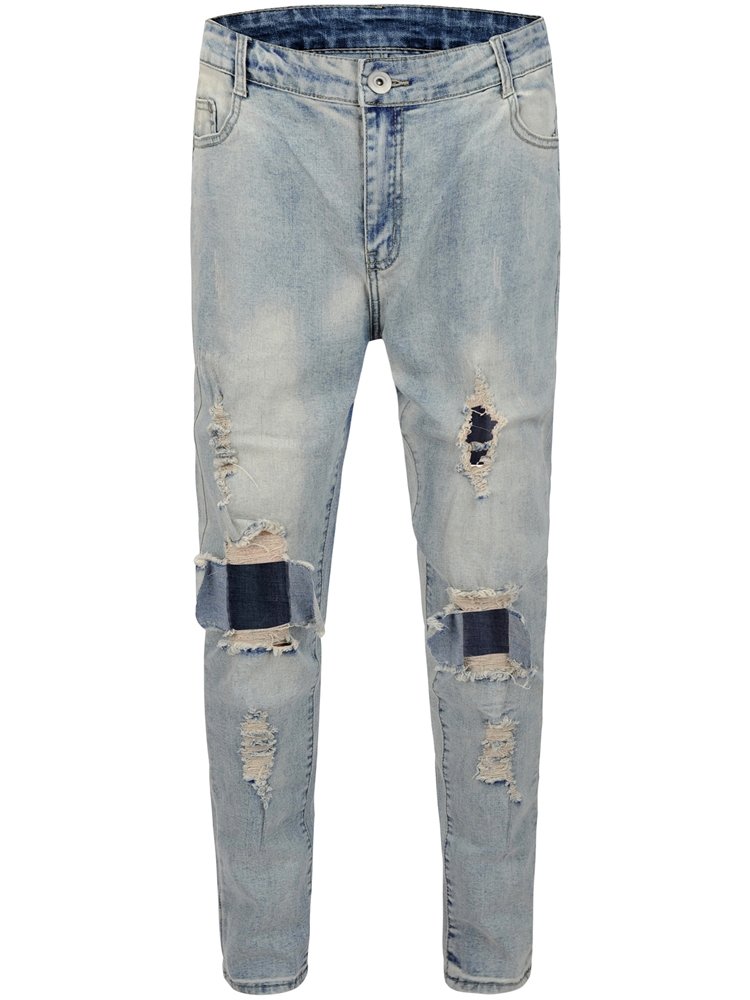 best Knee damage ripped blue washed distressed men's jeans 0 shop online at M2K Trends for