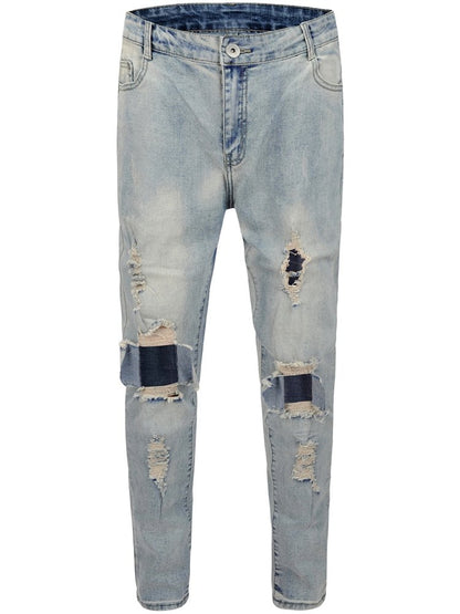 best Knee damage ripped blue washed distressed men's jeans 0 shop online at M2K Trends for