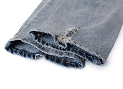 best Knee damage ripped blue washed distressed men's jeans 0 shop online at M2K Trends for