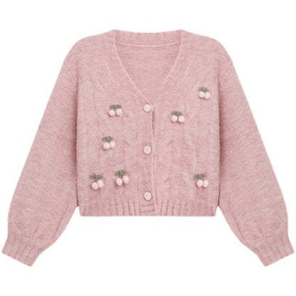 best Knitted Cardigan Pink Cherry Lazy Retro Gentle Sweater 0 shop online at M2K Trends for