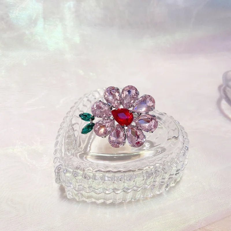best Korean Charms Candy Color Flower Rings for Women Metal Vintage Sweet Crystal Y2K Rings Jewelry Friendship 90s 00s Style Gifts shop online at M2K Trends for