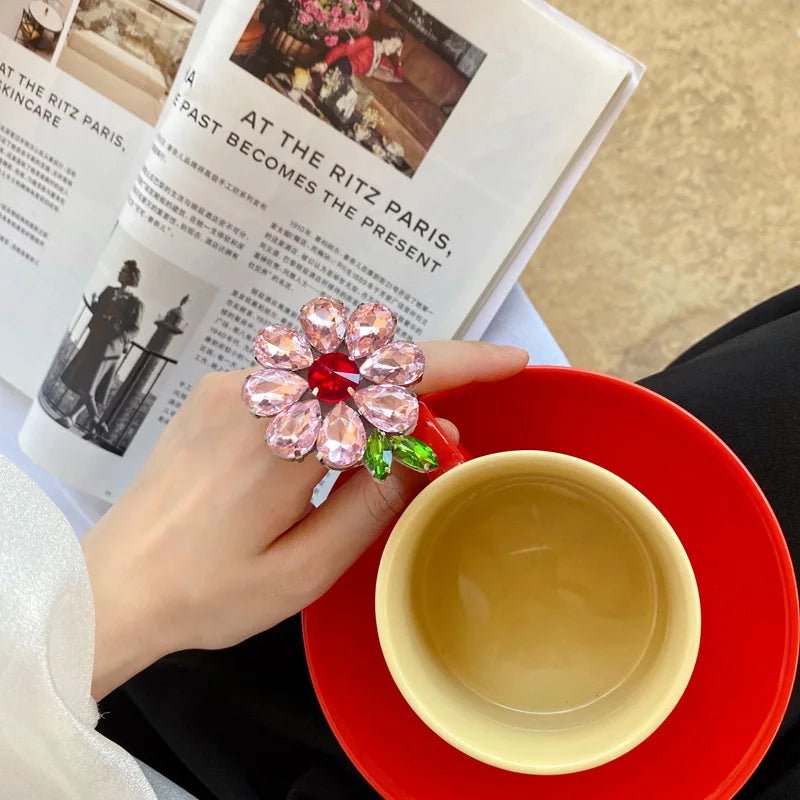 best Korean Charms Candy Color Flower Rings for Women Metal Vintage Sweet Crystal Y2K Rings Jewelry Friendship 90s 00s Style Gifts shop online at M2K Trends for