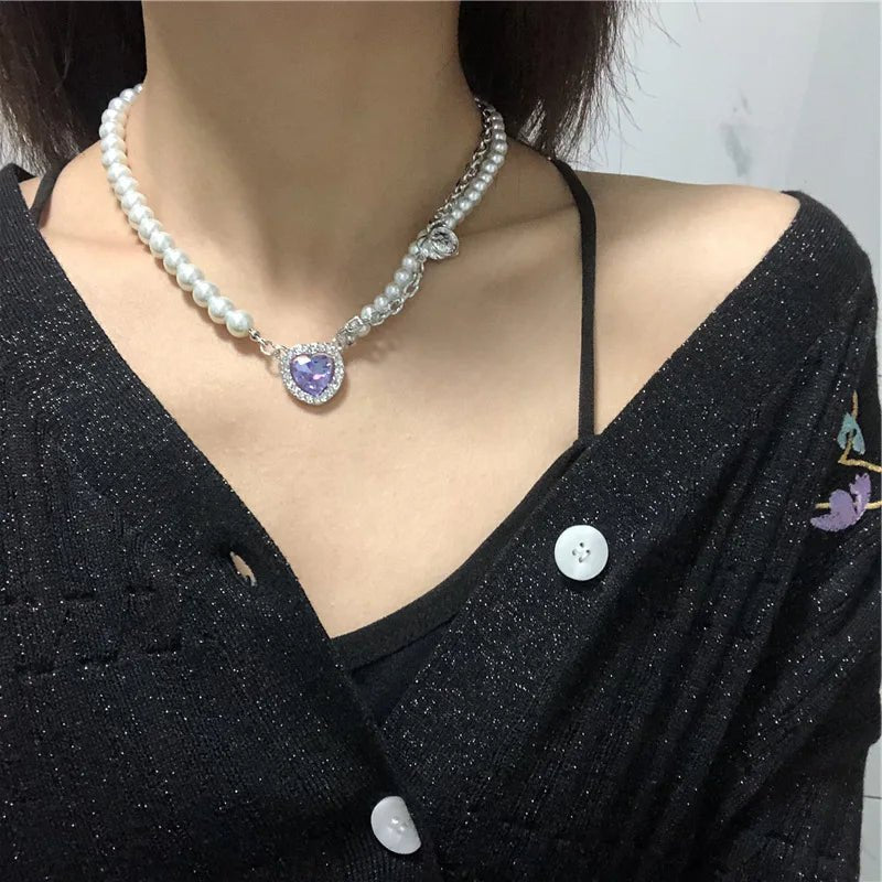 best Korean Charms Rainbow Crystal Necklace For Women Metal Vintage Y2K Choker Necklace Gossip Girls 90s Style Aesthetics Friends shop online at M2K Trends for