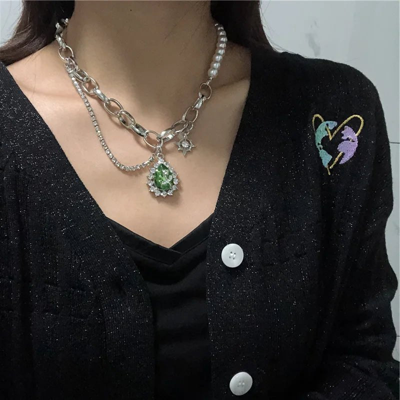 best Korean Charms Rainbow Crystal Necklace For Women Metal Vintage Y2K Choker Necklace Gossip Girls 90s Style Aesthetics Friends shop online at M2K Trends for