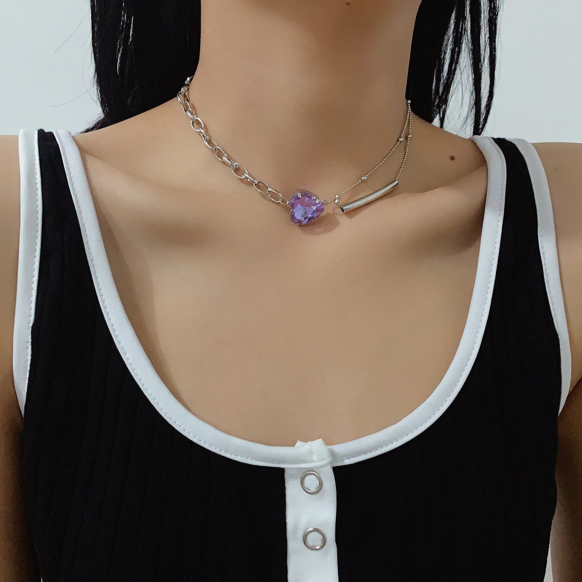 best Korean Charms Rainbow Crystal Necklace For Women Metal Vintage Y2K Choker Necklace Gossip Girls 90s Style Aesthetics Friends shop online at M2K Trends for