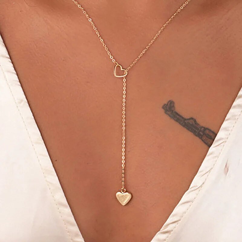 best Korean Double Layer Heart Necklace Shiny Bling Zircon For Women Clavicle Chain Elegant Charm Wedding Pendant Choker Jewelry Gift shop online at M2K Trends for