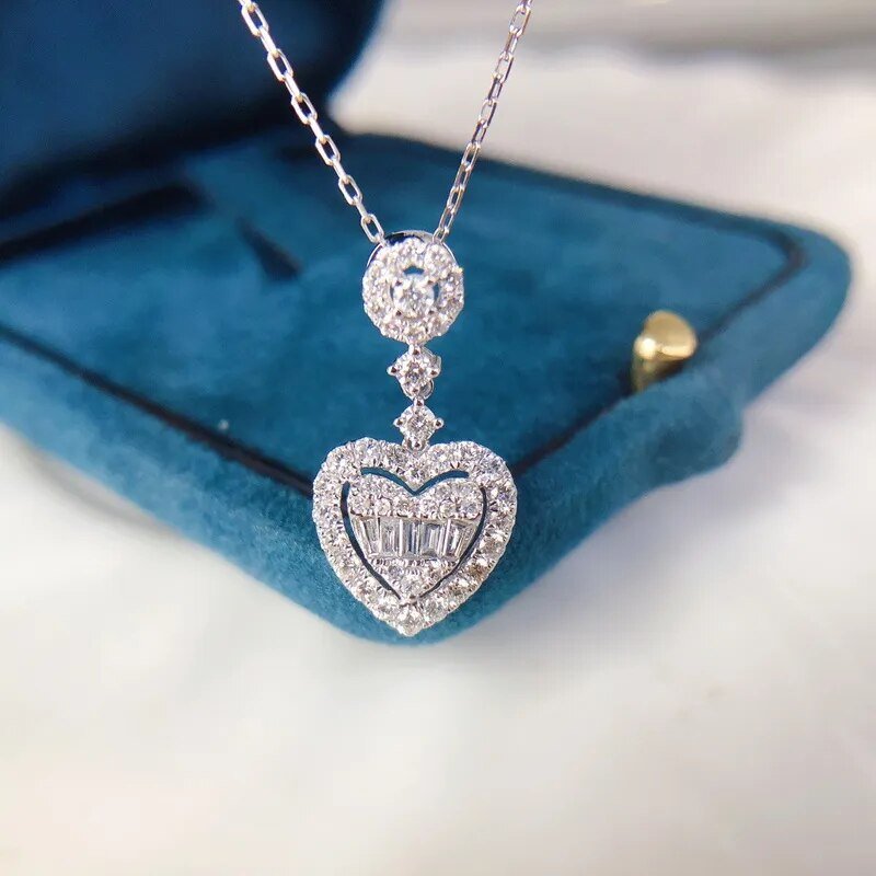 best Korean Double Layer Heart Necklace Shiny Bling Zircon For Women Clavicle Chain Elegant Charm Wedding Pendant Choker Jewelry Gift shop online at M2K Trends for