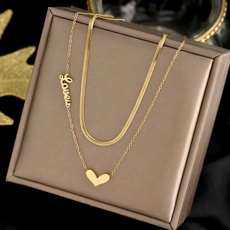 best Korean Double Layer Heart Necklace Shiny Bling Zircon For Women Clavicle Chain Elegant Charm Wedding Pendant Choker Jewelry Gift shop online at M2K Trends for