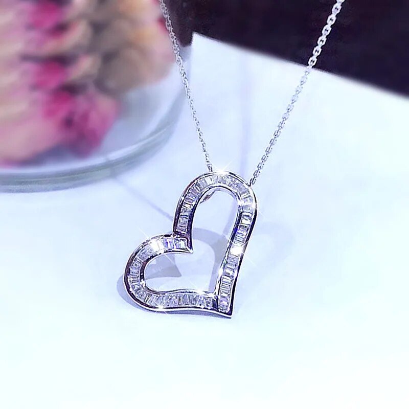 best Korean Double Layer Heart Necklace Shiny Bling Zircon For Women Clavicle Chain Elegant Charm Wedding Pendant Choker Jewelry Gift shop online at M2K Trends for