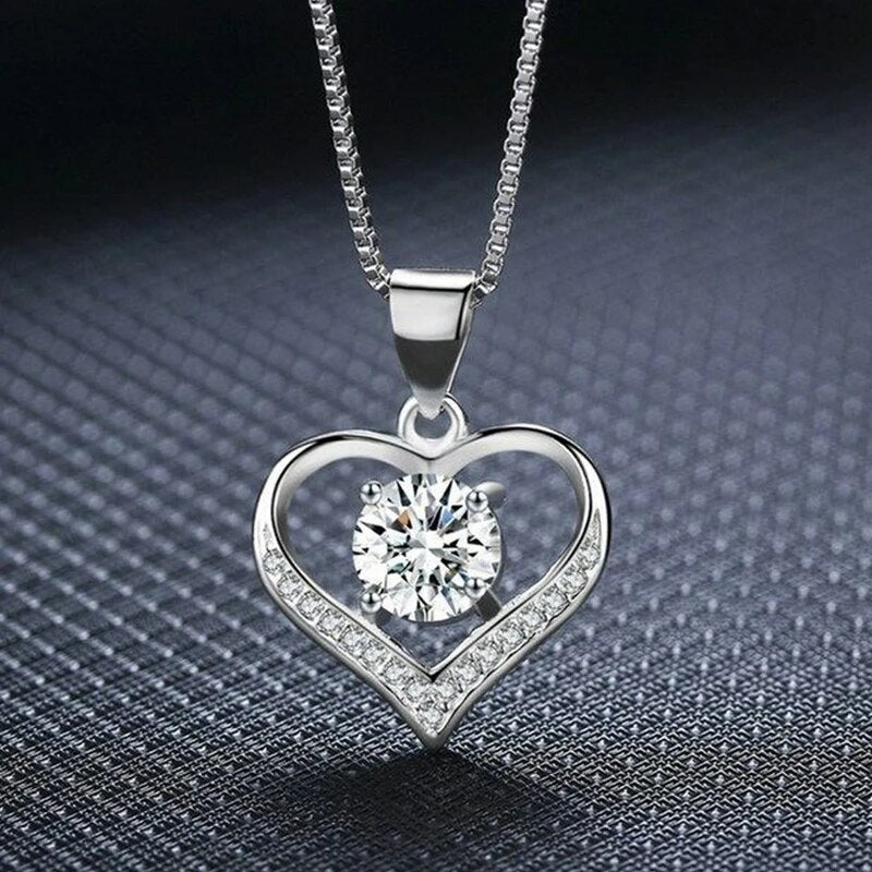 best Korean Double Layer Heart Necklace Shiny Bling Zircon For Women Clavicle Chain Elegant Charm Wedding Pendant Choker Jewelry Gift shop online at M2K Trends for