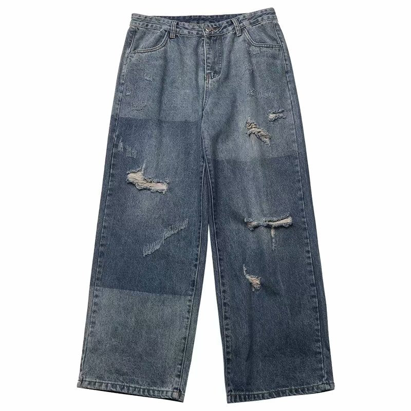 best Korean version of ins hip-hop high street hipsters distressed old ripped straight jeans men casual wild loose wide-leg trousers 0 shop online at M2K Trends for