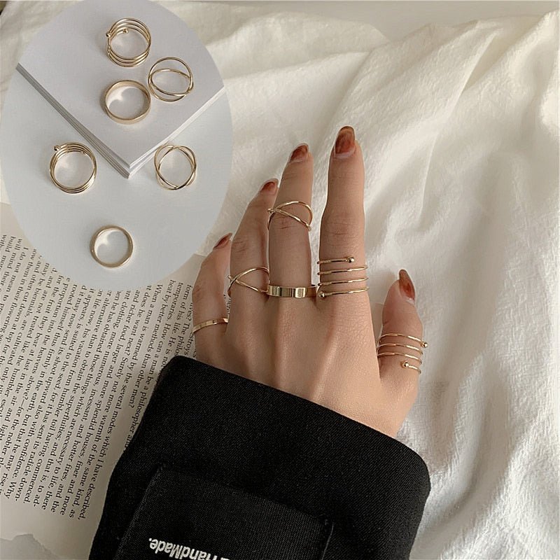 best 7pcs Fashion Jewelry Rings Set Hot Selling Metal Hollow Round Opening Women Finger Ring for Girl Lady Party Wedding Gifts Jewelry & Watches shop online at M2K Trends for Fashion Jewelry