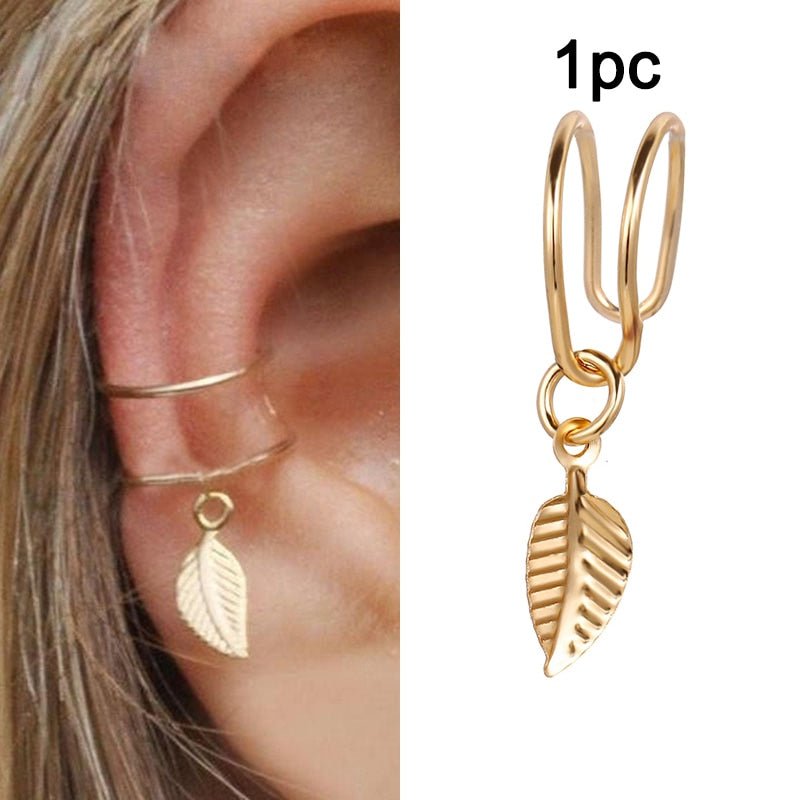 best LATS Gold Leaves Ear Cuff Black Non-Piercing Ear Clip Earrings for Women Men Fake Cartilage Earring Cuff Trend Jewelry Wholesale Jewelry & Watches shop online at M2K Trends for Fashion Jewelry