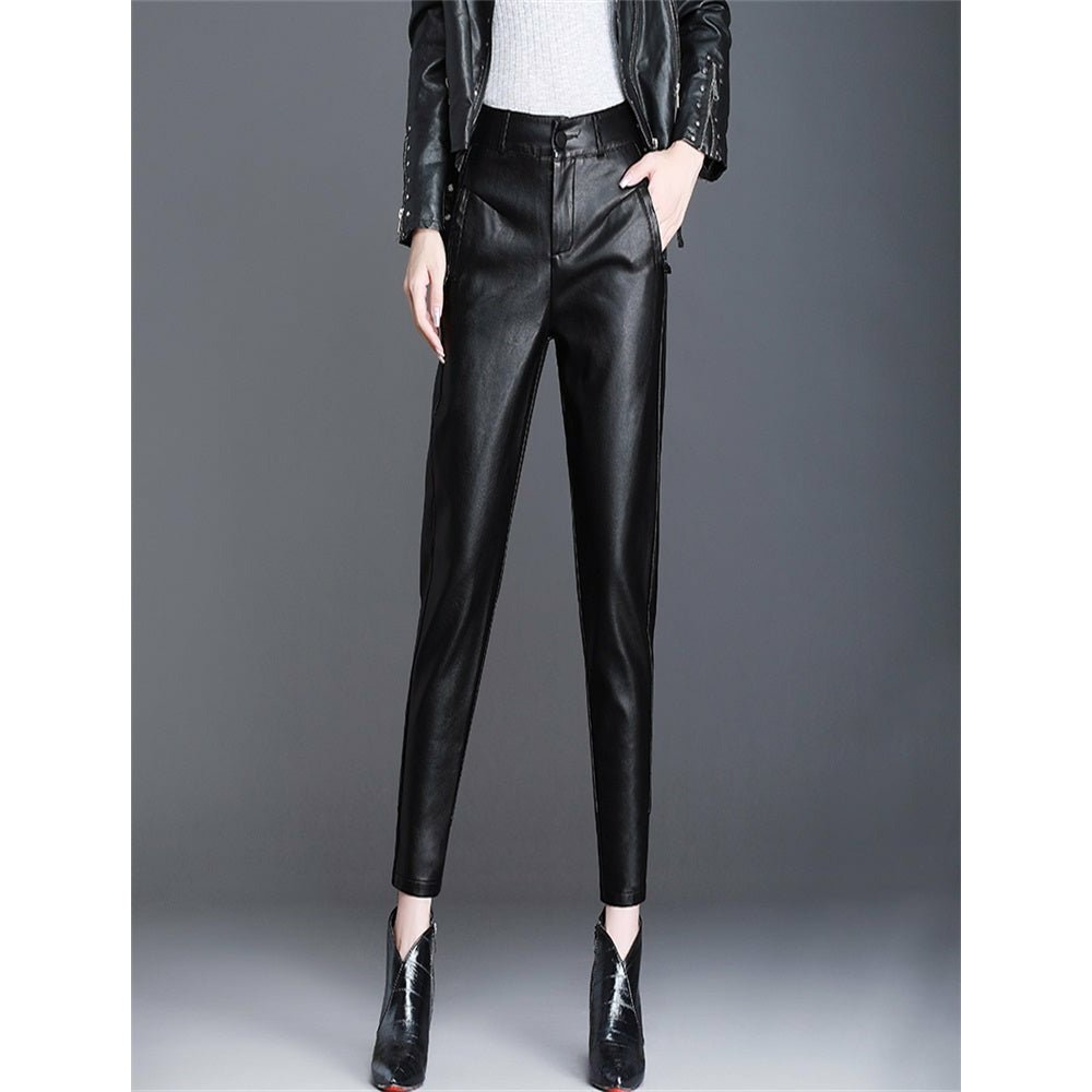 best Leather High Waisted Women Black Sheepskin Leggings Pants Pants shop online at M2K Trends for Bottoms