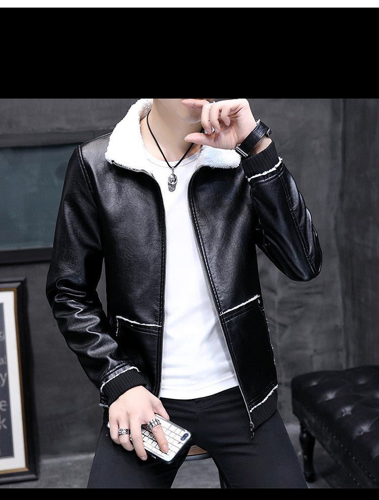 best Leather plus fleece jacket male lamb cashmere tide 0 shop online at M2K Trends for