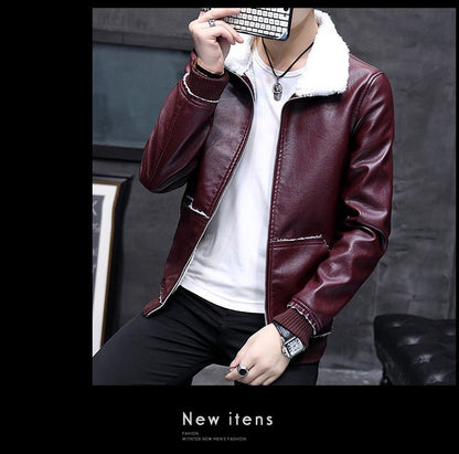 best Leather plus fleece jacket male lamb cashmere tide 0 shop online at M2K Trends for