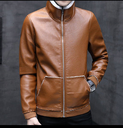 best Leather plus fleece jacket male lamb cashmere tide 0 shop online at M2K Trends for