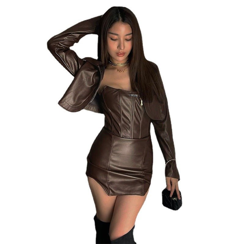 best Leather Street Fashion Sexy Tube Top Dress Suit Women 0 shop online at M2K Trends for